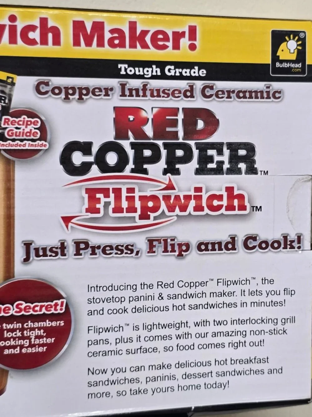 Red Copper Flipwich Stovetop Panini & Sandwich Maker Non-Stick Copper Ceramic